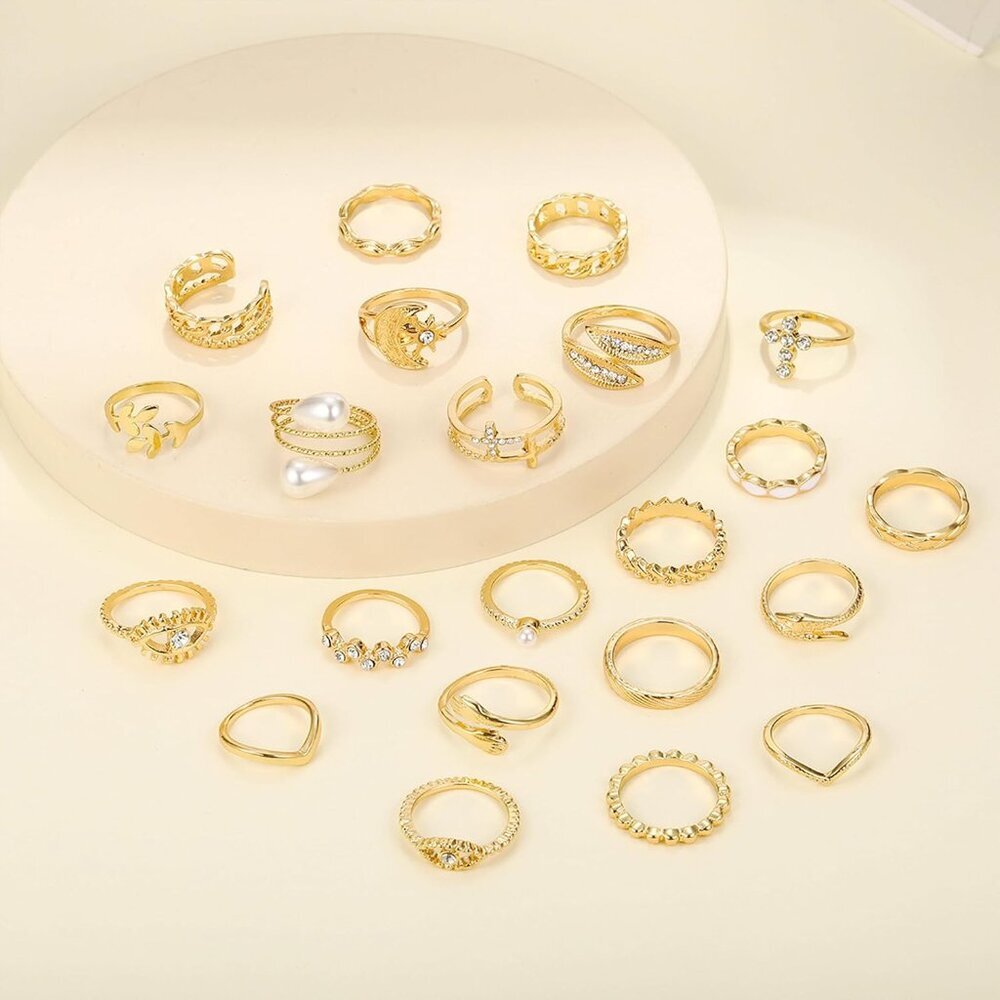 Exquisite Gold Stackable Rings - Rhinestone Moon … - image 6